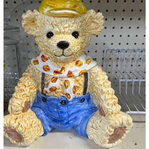 Vintage Heritage Mint LTD Collectibles  Teddy Bear Cookie Jar with Blue Overalls